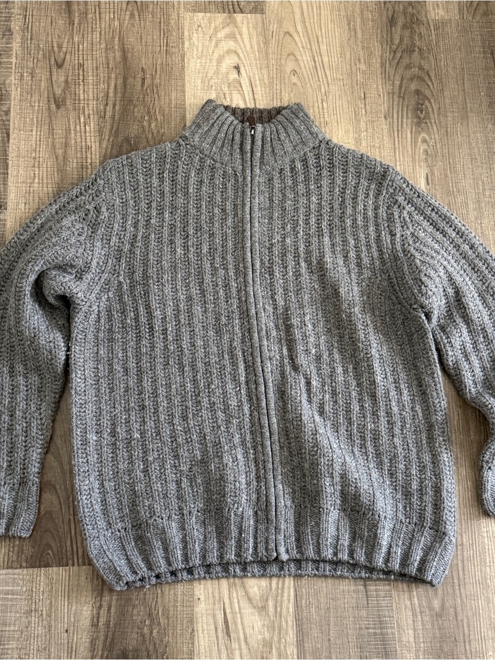 Sundance Grey 100% Wool Heavyweight Ribbed Full Zip Sweater Jacket Large